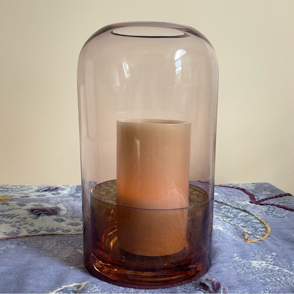 Anthro Ombre Glass Cloche Hurricane Candle Holder Blush Amber - Picture 2 of 16